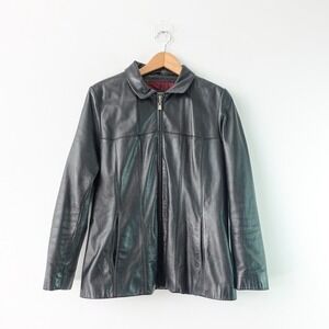 Y2K Genuine Leather Jacket Women LARGE Black Cyber Grunge Moto Racer Punk WILSON